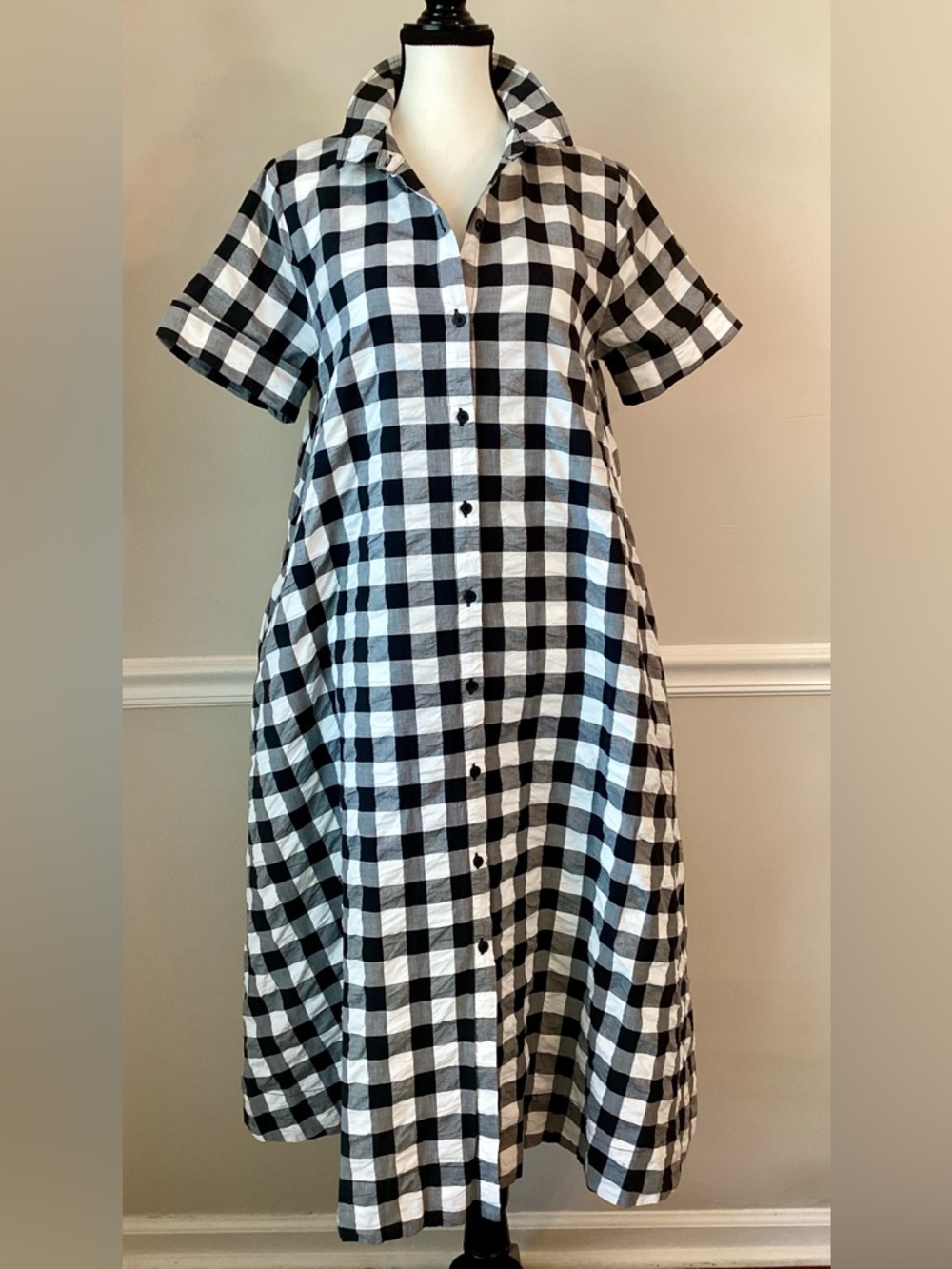 Lisa Marie Fernandez for Target Black/White Gingham Maxi Dress Button Front Med